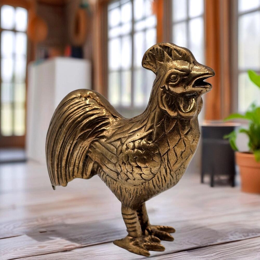 Vintage Brass Rooster Figurine Rustic Farmhouse Kitchen Decor